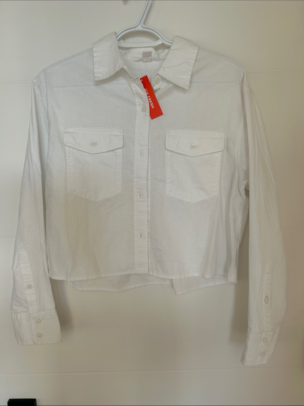 Joe Fresh White Cropped Button-Down Shirt with Chest Pockets